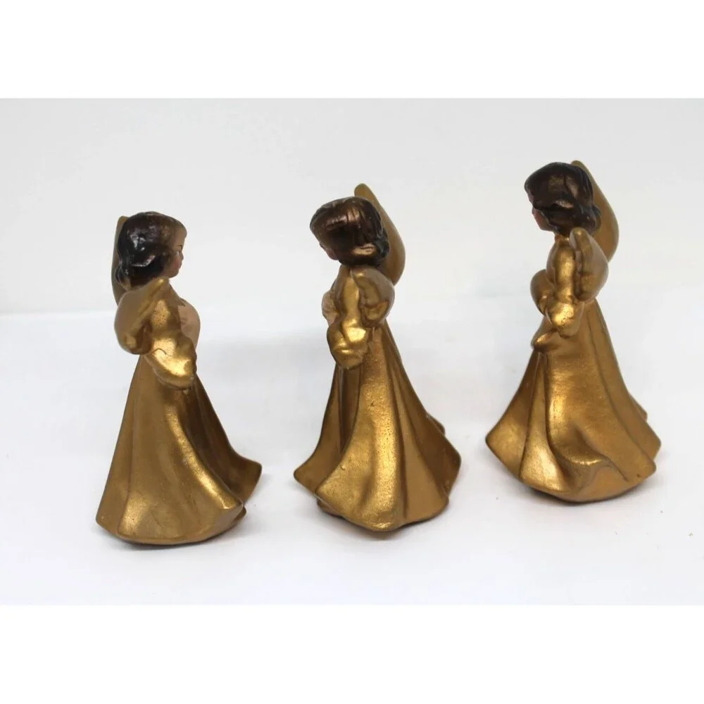 Vintage Set of 3 Christmas Angel Figurines Japan MCM Metallic Gold Hand Painted